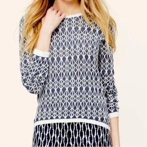 Navy and White Patterned Sweater